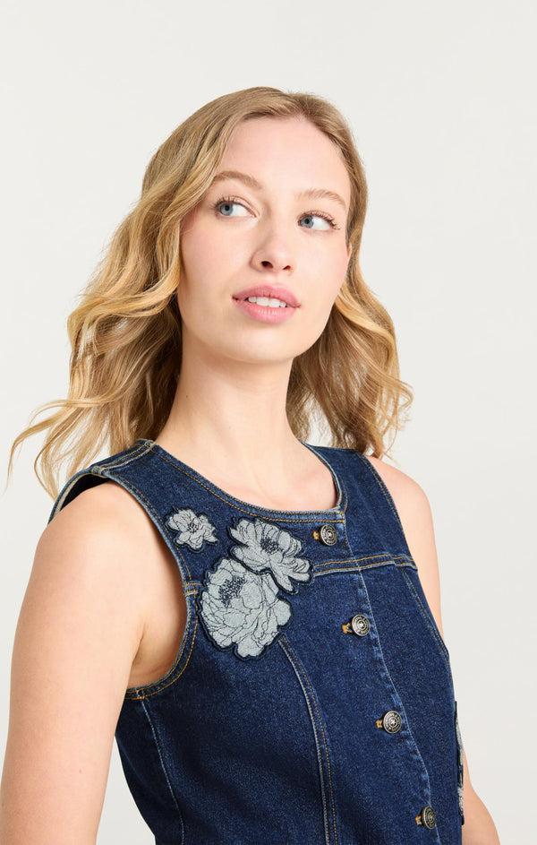 Sept Cinq Floral Applique Marsha Jean Dress Dress