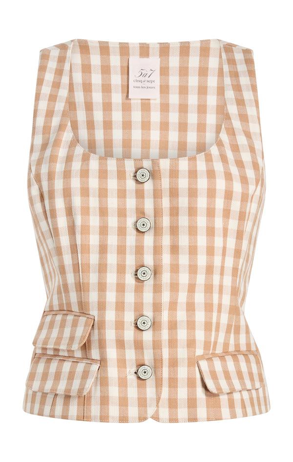 sept cinq Gingham Lovina Jean Top Woven Tops