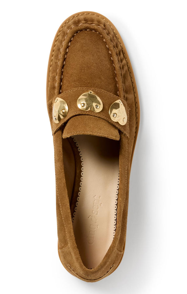 Sept Cinq Gretta Metal Hearts Suede Loafer Heel