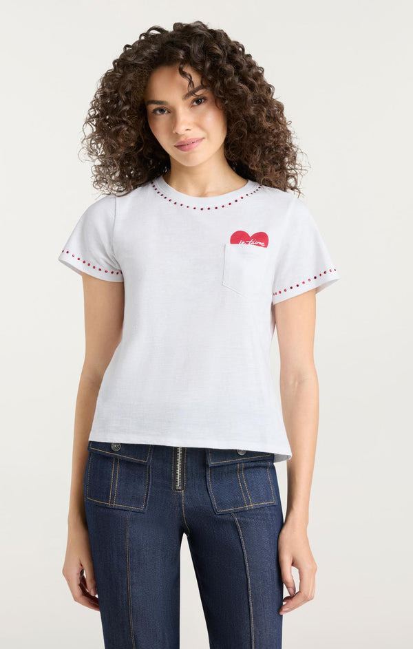 Sept Cinq Heart Pocket Shrunken Tee Knit Top