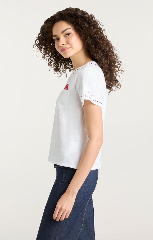 Sept Cinq Heart Pocket Shrunken Tee Knit Top