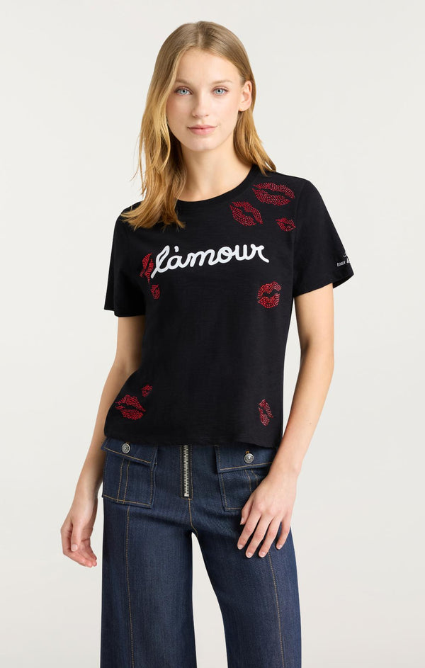 Sept Cinq Kissing Booth Shrunken Tee Knit Top