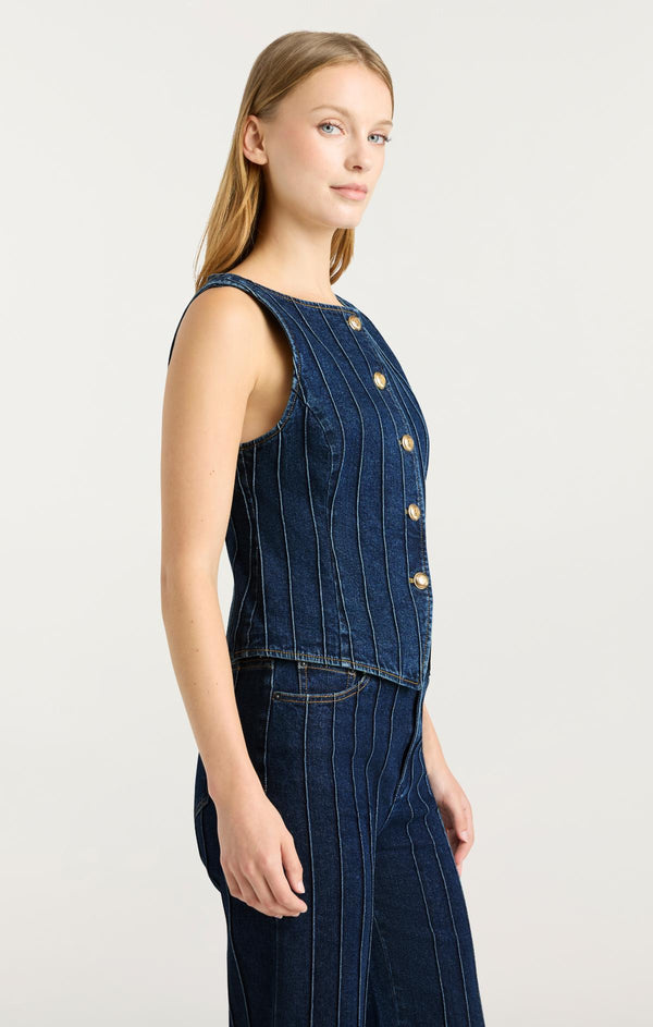 Sept Cinq Pintuck Camen Jean Vest Vest