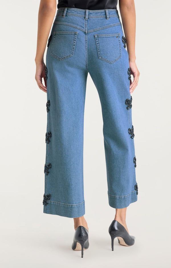 Sept Cinq Rhinestone Bow Betsy Jeans Pants