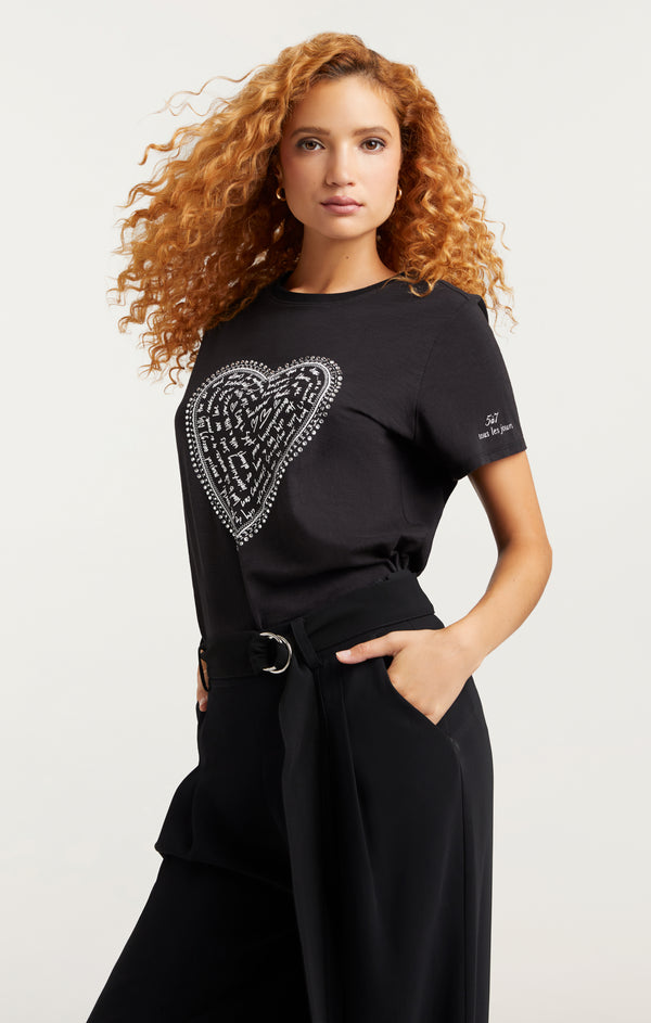 Sept Cinq Rhinestone Love Letter Heart Tee Tees