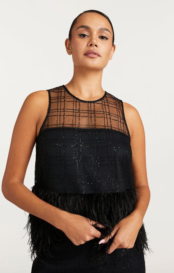 Sept Cinq Sequin Plaid Charisse Top Tops