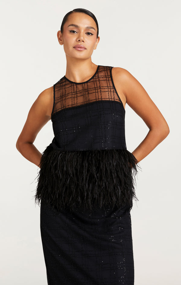 Sept Cinq Sequin Plaid Charisse Top Tops