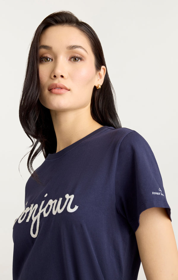 Sept Cinq Sequined Bonjour Tee Tees