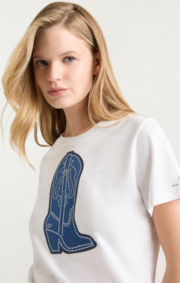 Sept Cinq Silver Studs Jean Boot Tee Knit Top