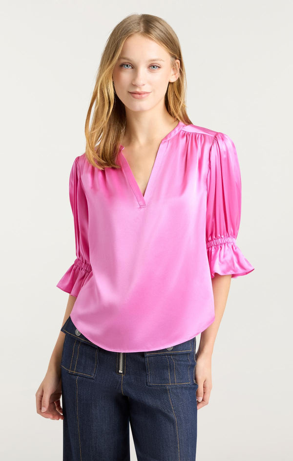 Sept Cinq Split Neck Fiona Top Woven Tops