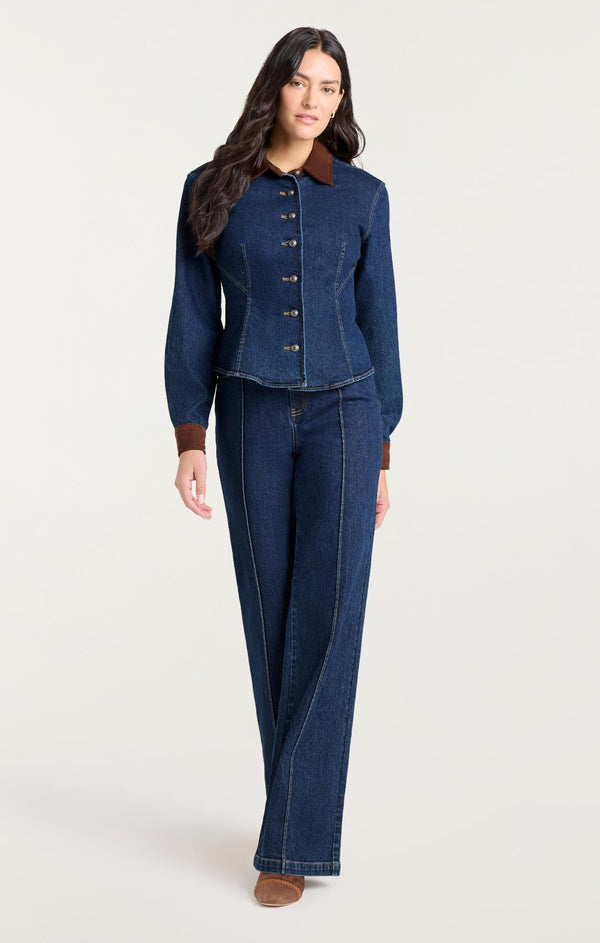 Sept Cinq Suede Combo Autumn Jean Top Woven Tops