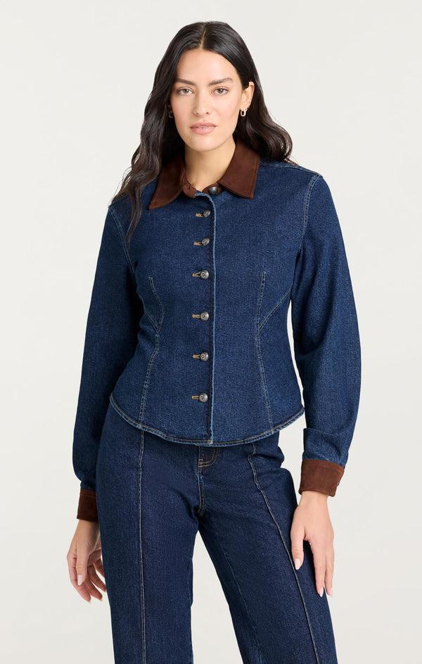 Sept Cinq Suede Combo Autumn Jean Top Woven Tops