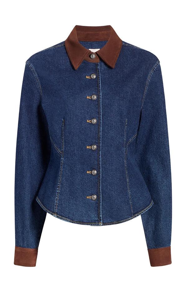 sept cinq Suede Combo Autumn Jean Top Woven Tops