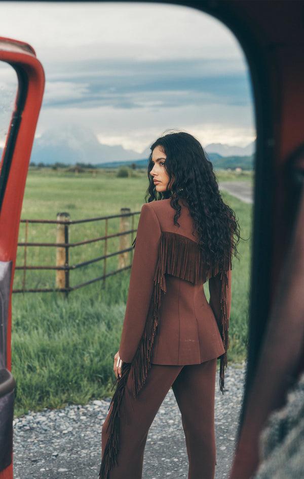 Sept Cinq Suede Fringe Cheyenne Blazer Jacket