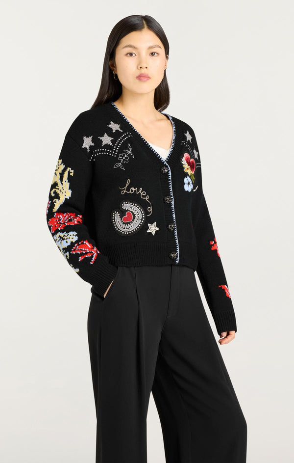 Sept Cinq Western Collage Cardigan Sweater Knits