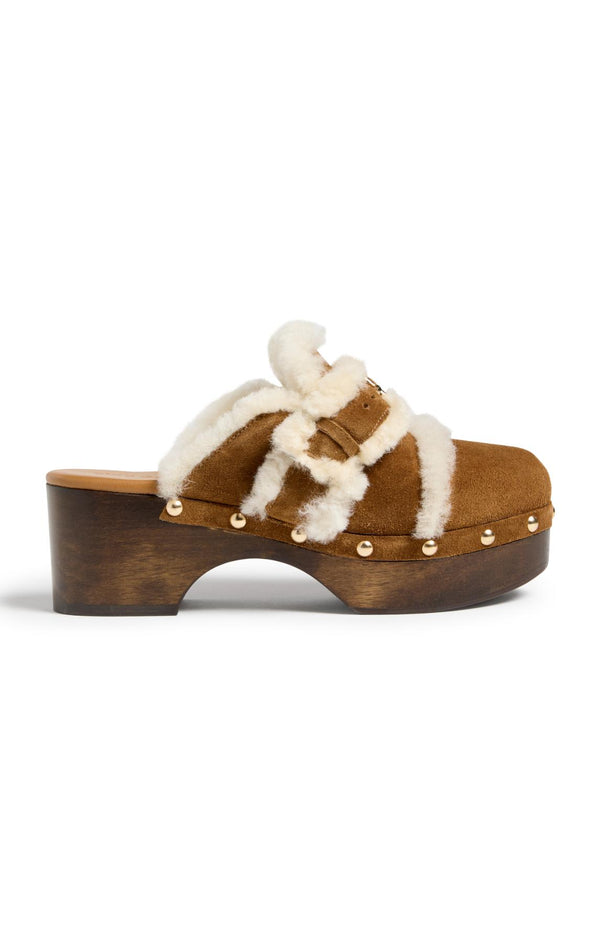 sept cinq Wrenley Shearling Buckle Platform Heel