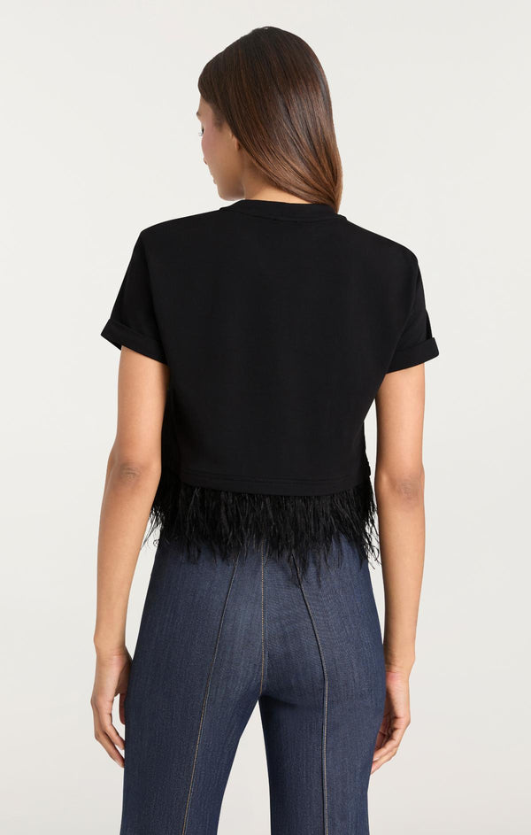 Sept Cinq Short Sleeve Cropped Feather Tee Knit Top