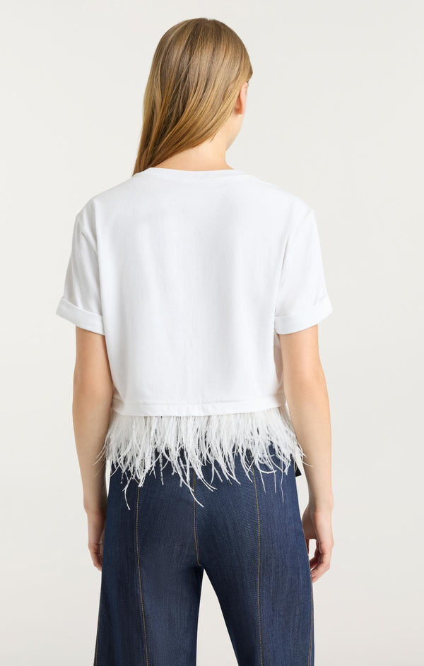 Sept Cinq Short Sleeve Cropped Feather Tee Knit Top