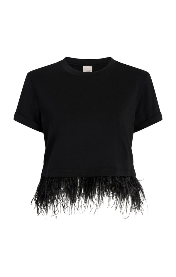 sept cinq Short Sleeve Cropped Feather Tee Knit Top