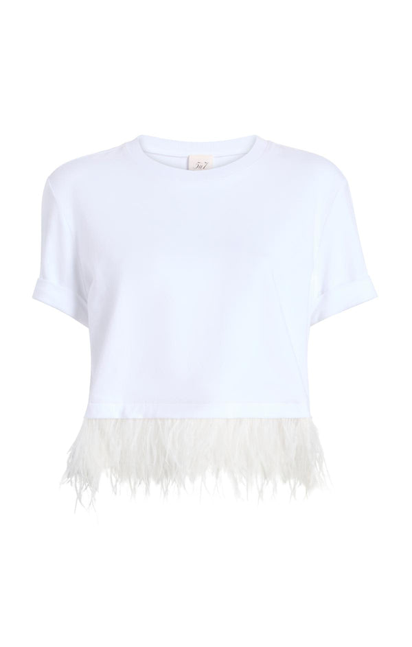 sept cinq Short Sleeve Cropped Feather Tee Knit Top
