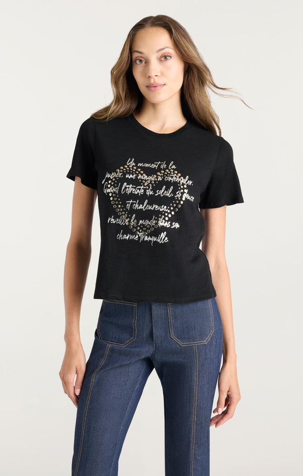 Sept Cinq Studded Love Letter Shrunken Tee Knit Top