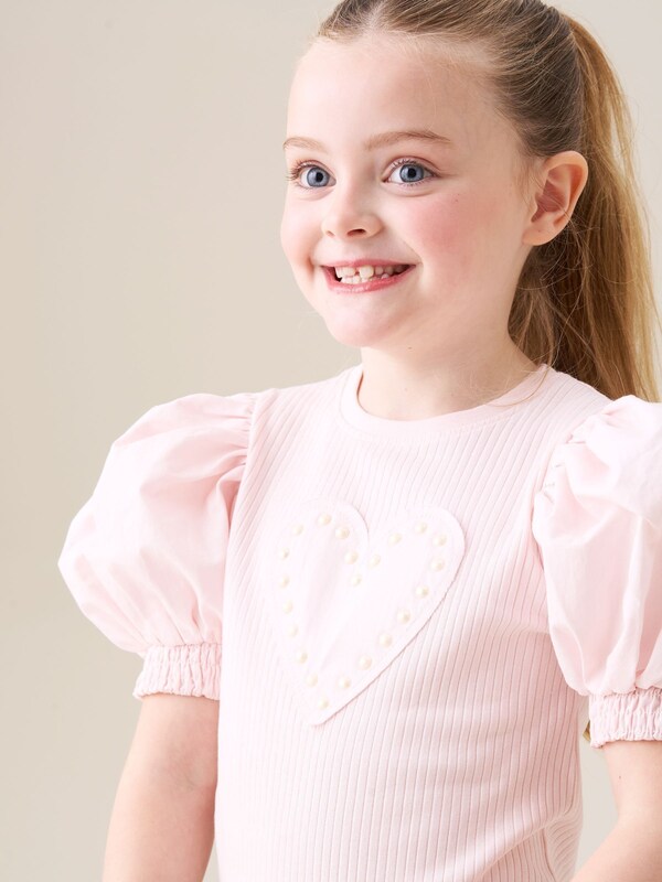 Seraphine Angel & Rocket Pink Eve Ruffle Heart Puff Sleeve T-Shirt