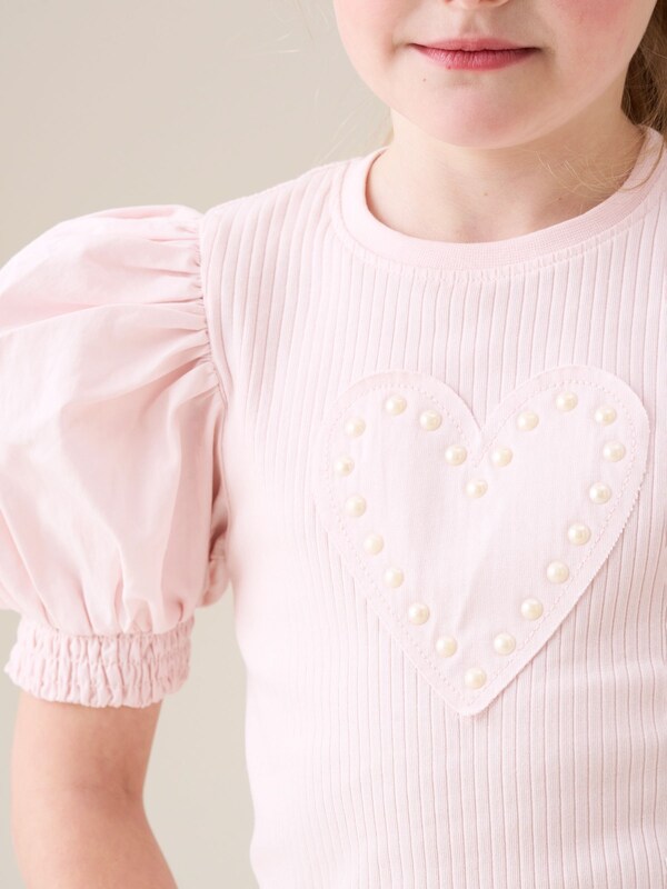 Seraphine Angel & Rocket Pink Eve Ruffle Heart Puff Sleeve T-Shirt