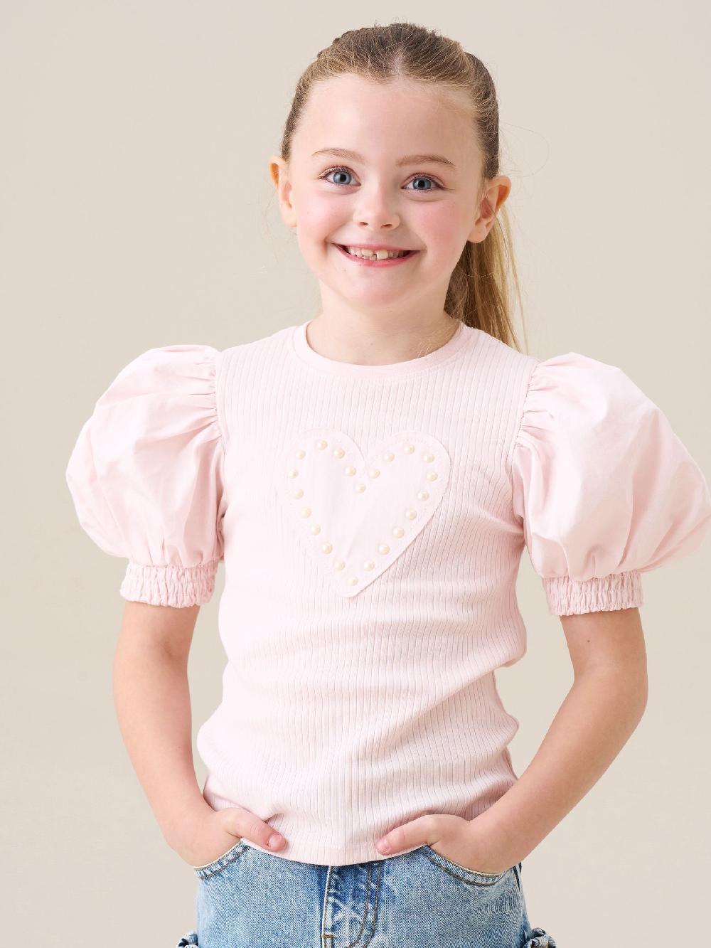 seraphine Angel & Rocket Pink Eve Ruffle Heart Puff Sleeve T-Shirt