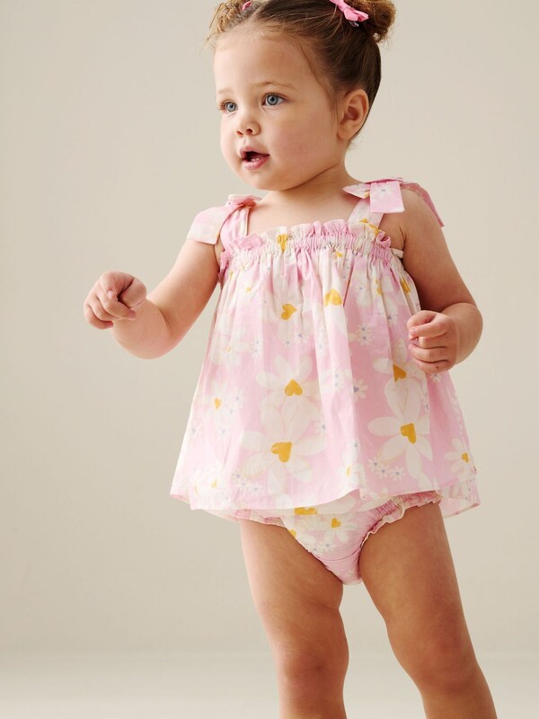 Seraphine Angel & Rocket Pink Minnie Daisy Print Bow Shoulder Tunic And Bloomer Dress