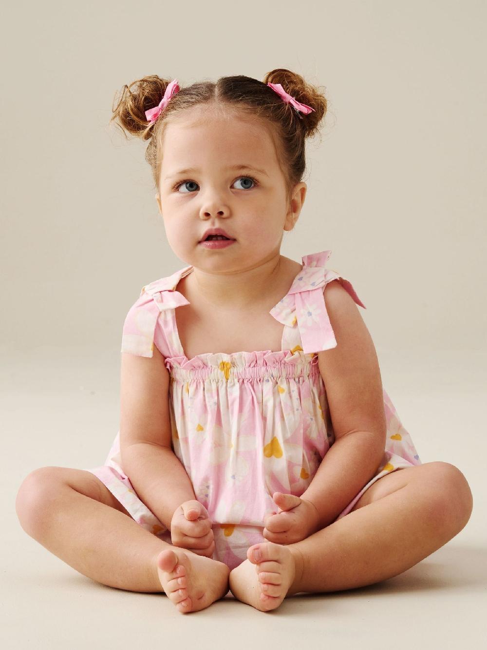 seraphine Angel & Rocket Pink Minnie Daisy Print Bow Shoulder Tunic And Bloomer Dress