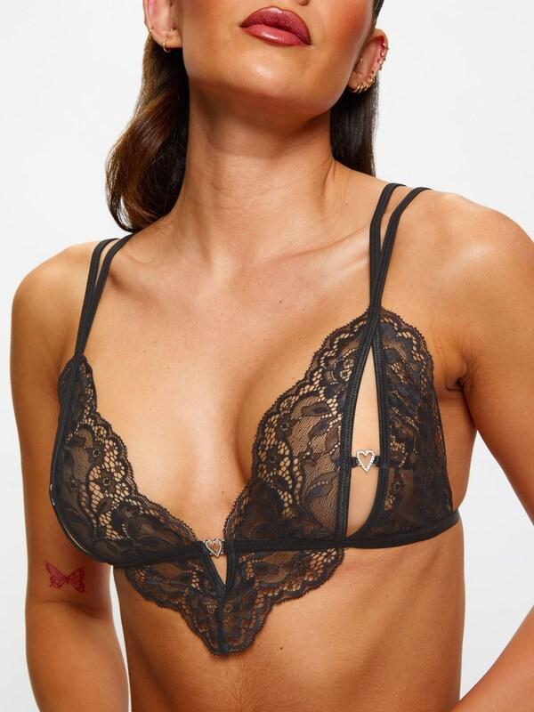 Seraphine Ann Summers Black Diamond Heart Crotchless Bra & Thongs Set