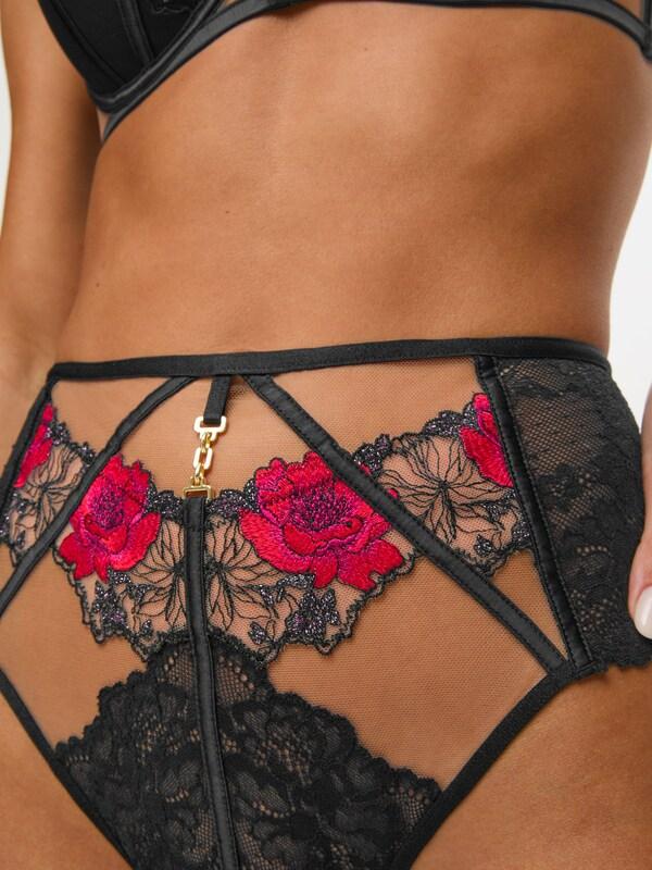 Seraphine Ann Summers Black High Waist Caged Rose Floral Embroidery Knickers