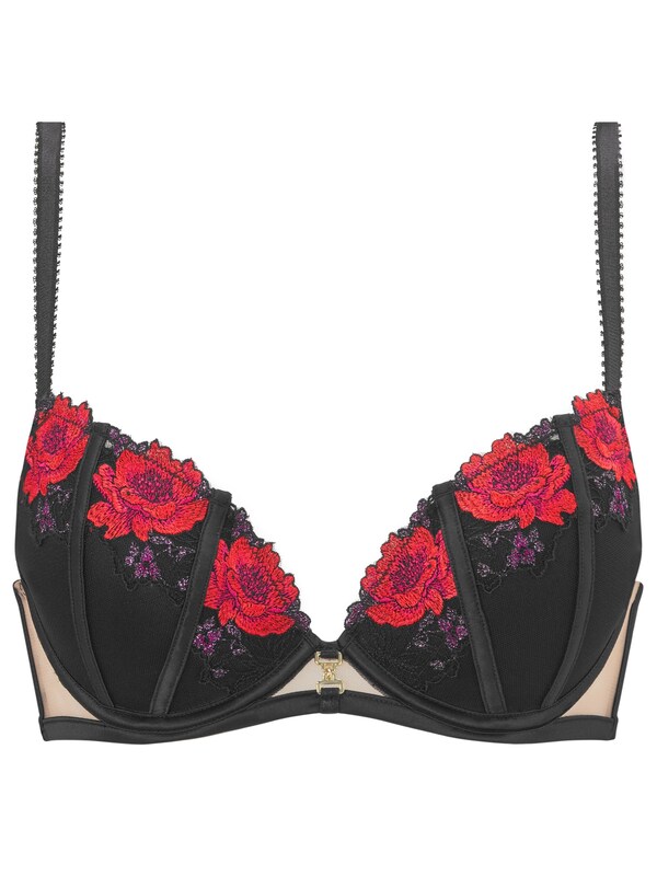 Seraphine Ann Summers Black Valentine's Caged Rose Floral Embroidery Padded Plunge Bra