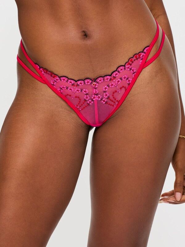 Seraphine Ann Summers Bright Pink Brazillian Cupid's Love Heart Embroidery Knickers