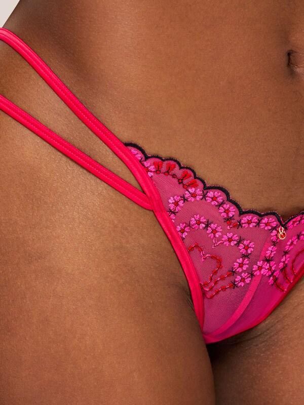 Seraphine Ann Summers Bright Pink Brazillian Cupid's Love Heart Embroidery Knickers