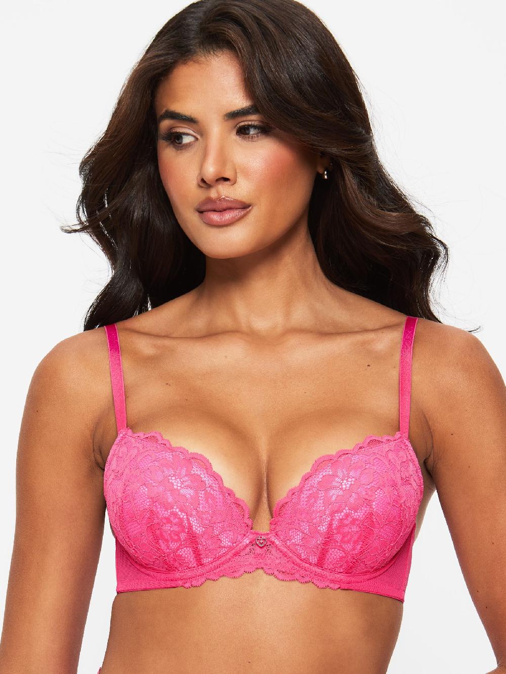 seraphine Ann Summers Dark Pink Pad Plunge Sexy Lace Underwired Bra