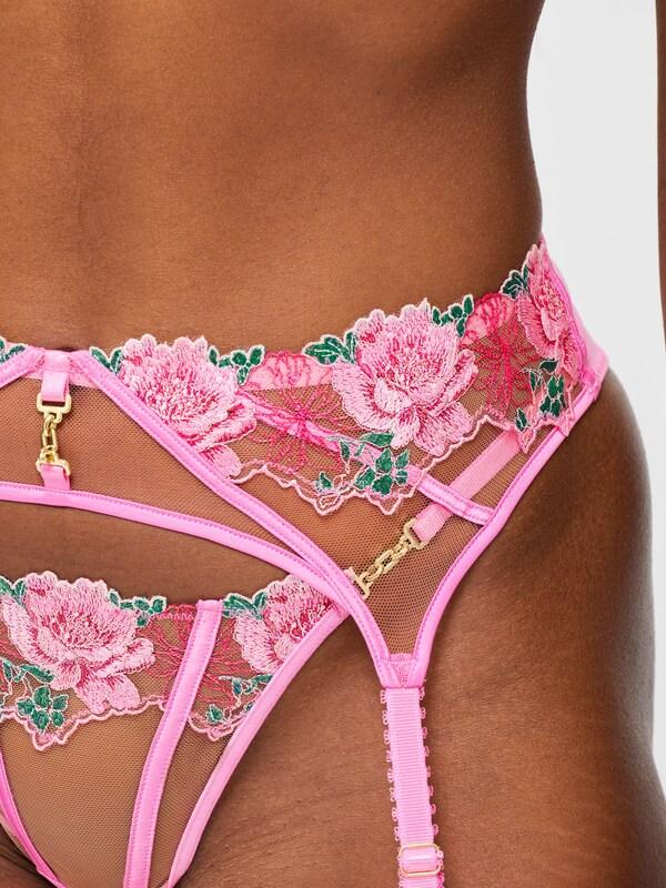 Seraphine Ann Summers Pink Caged Rose Floral Print Embroidery Suspender Belt