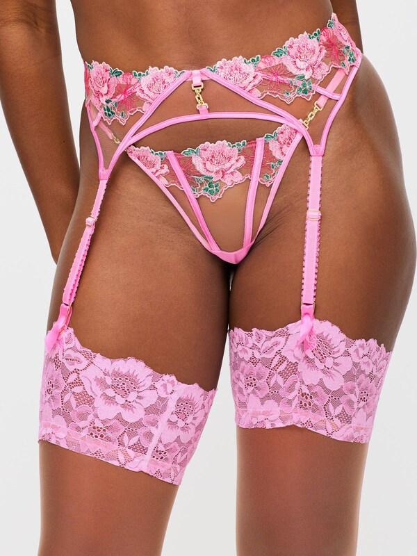 Seraphine Ann Summers Pink Caged Rose Floral Print Embroidery Suspender Belt