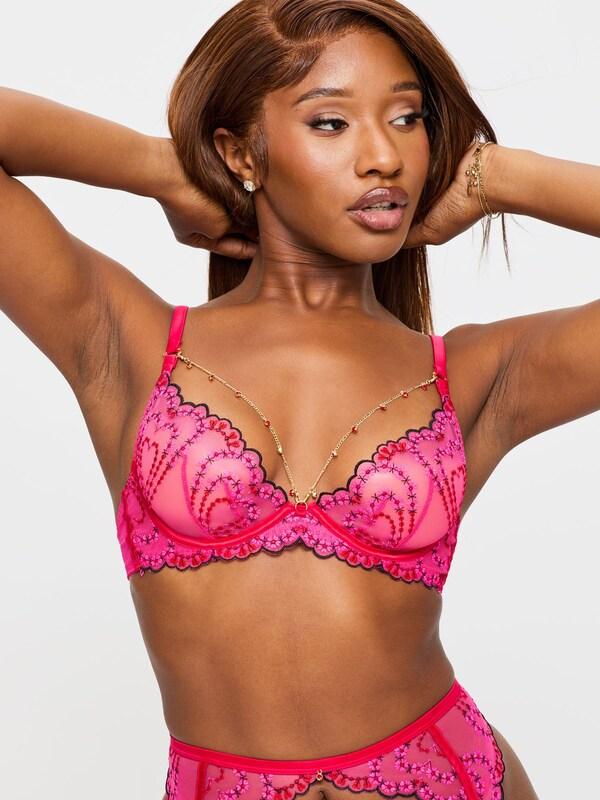 Seraphine Ann Summers Pink Cupid's Love Heart Embroidery Non Padded Plunge Bra