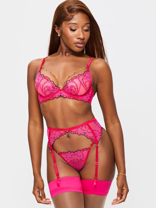 Seraphine Ann Summers Pink Cupid's Love Heart Embroidery Non Padded Plunge Bra