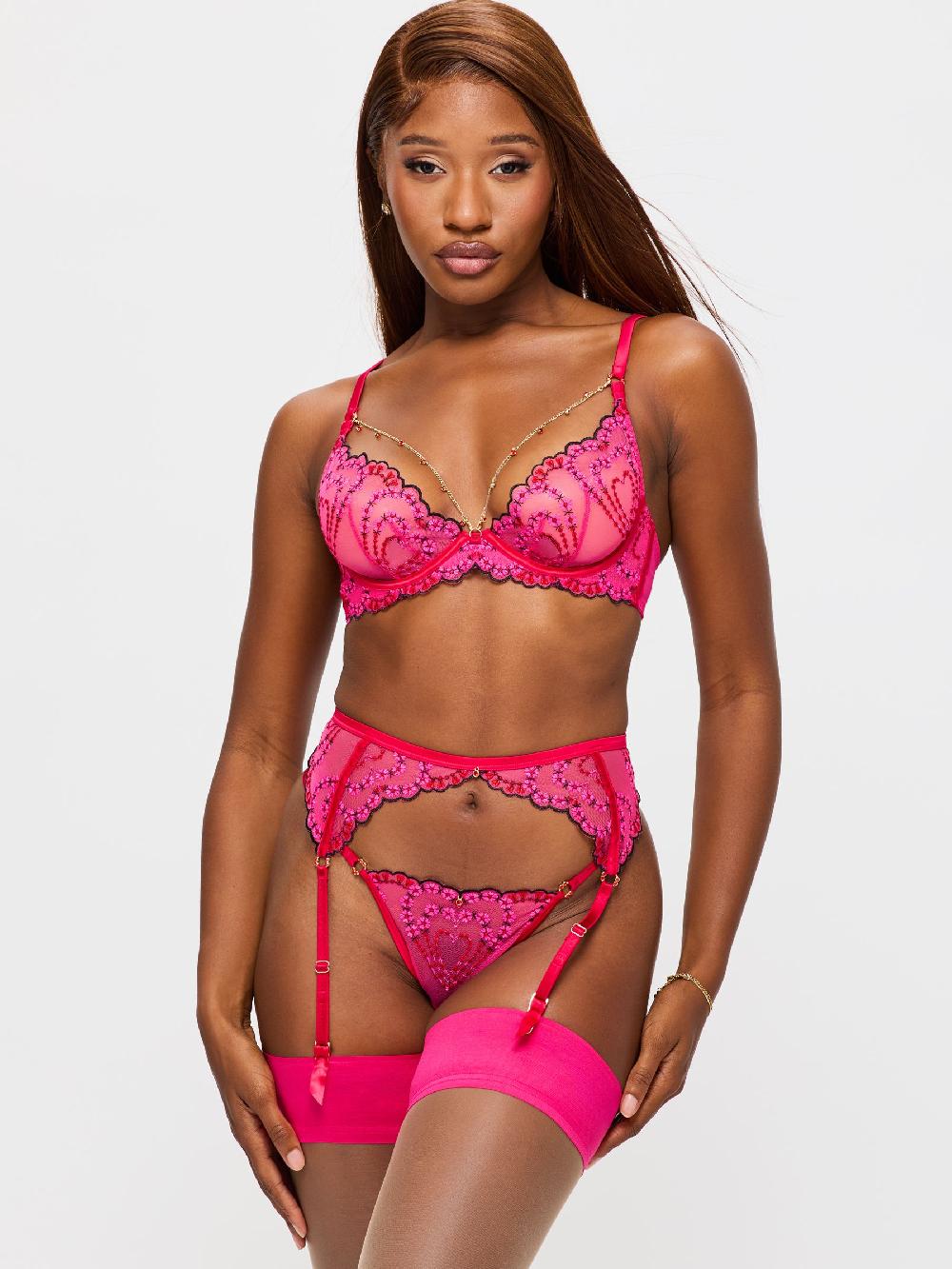 seraphine Ann Summers Pink Cupid's Love Heart Embroidery Non Padded Plunge Bra