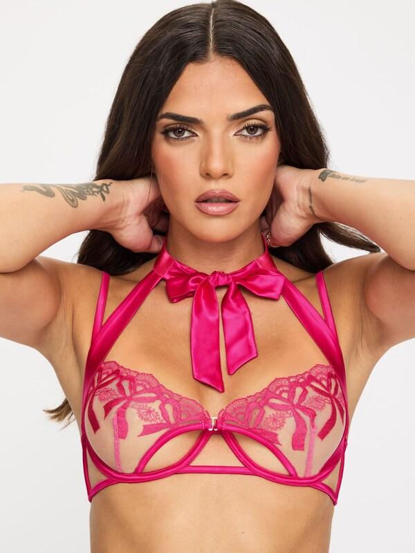 Seraphine Ann Summers Pink Valentine's For Your Eyes Only Bow Embroidery Crotchless Set