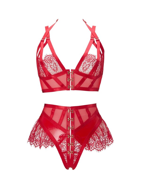 Seraphine Ann Summers Red Exuberant Lace And Mesh Crotchless Set
