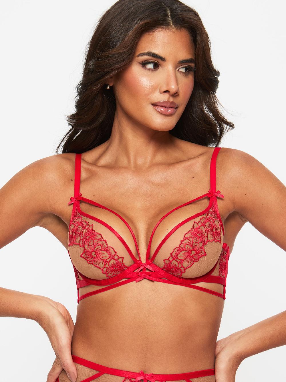 seraphine Ann Summers Red Floral Affair Embroidered Non Padded Plunge Bra