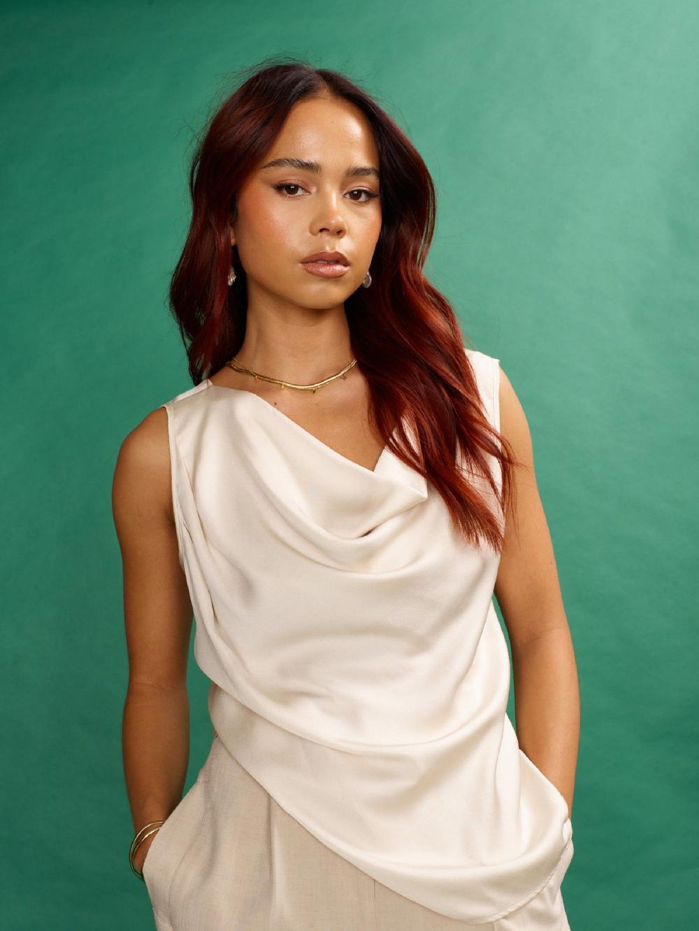 seraphine Another Sunday Cream Satin Sleeveless Cowl Cami Top