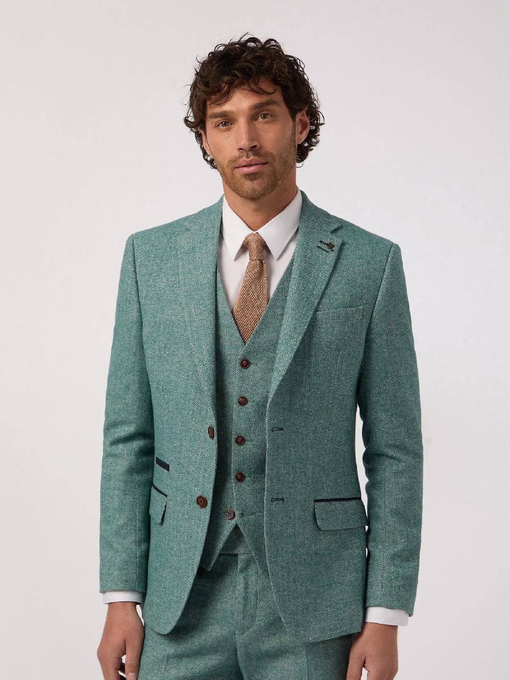 seraphine Antique Rogue Green Herringbone Tweed Jacket