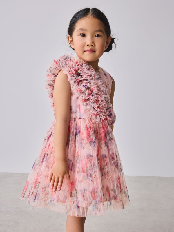 Seraphine Baker By Ted Baker Crinkle Mesh 3D Ruffle Shoulder Occasion Dress