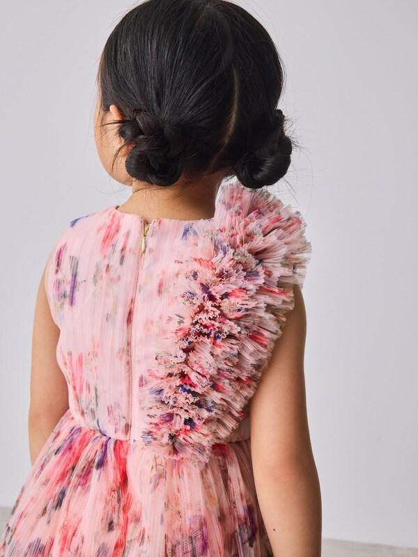 Seraphine Baker By Ted Baker Crinkle Mesh 3D Ruffle Shoulder Occasion Dress