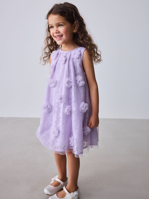 Seraphine Baker By Ted Baker Lilac Purple Lace Overlay 3D Corsage Dress