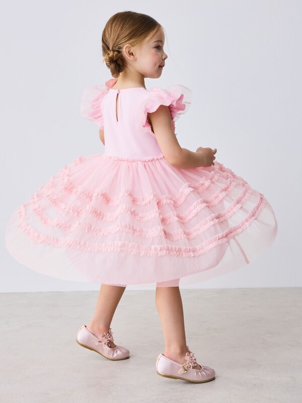 Seraphine Baker By Ted Baker Pink 3D Corsage Mesh Tier Dress